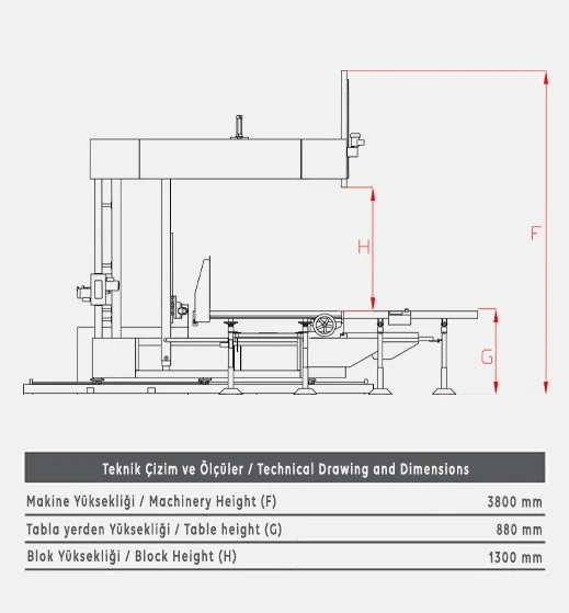 V12 Açılı Manuel Dikey Sünger Kesim Makinesi - Teknik Çizim 2